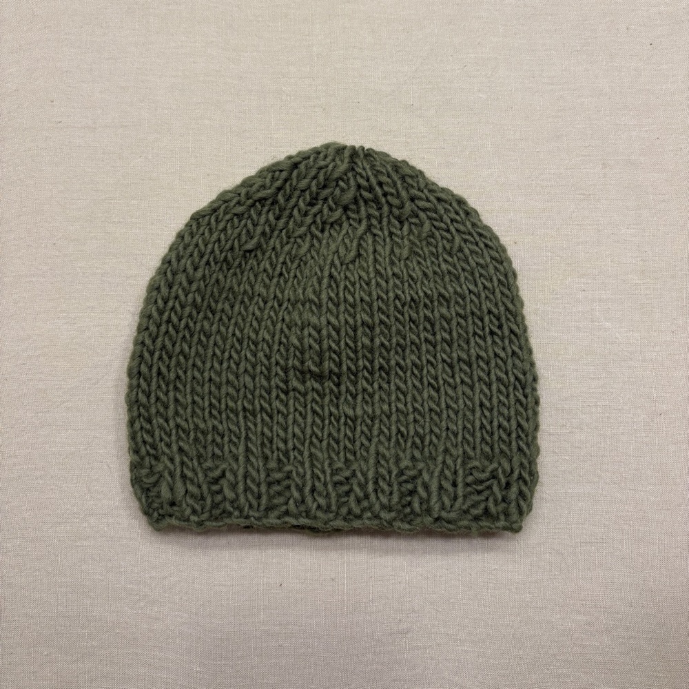 Olive Wool Hand Knit Beanie Adults Toque